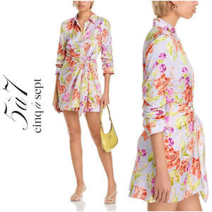 NWT Cinq à Sept SZ 8 Floral Wrap Mini Dress Tie Waist Shirt Spring 3/4 Sleeve
